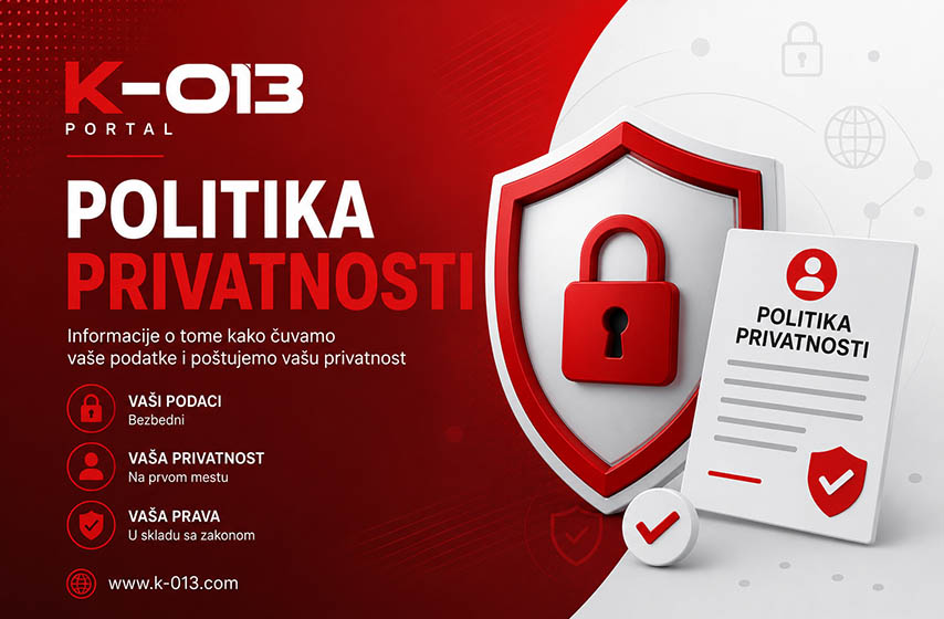 politika privatnosti, K-013, K-013 portal, zaštita podataka, podaci o ličnosti, kolačići, Google Analytics, Google AdSense, privatnost korisnika