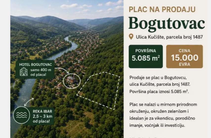 plac na prodaju, bogutovac, k-013, vesti srbija, mali oglasi